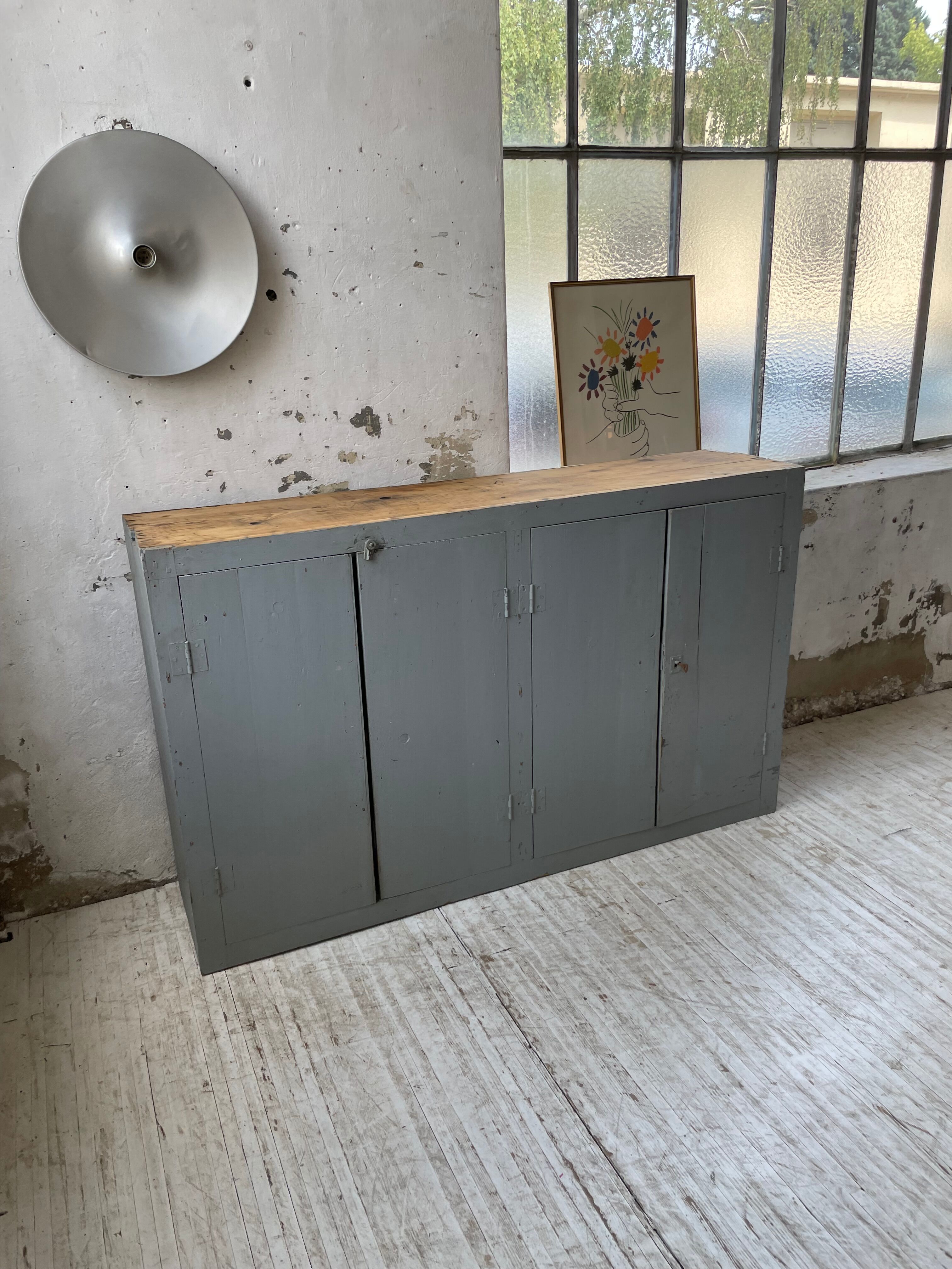 Factory blue patinated workshop furniture
