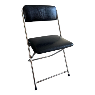 Chaise pliante skaï et chrome vintage