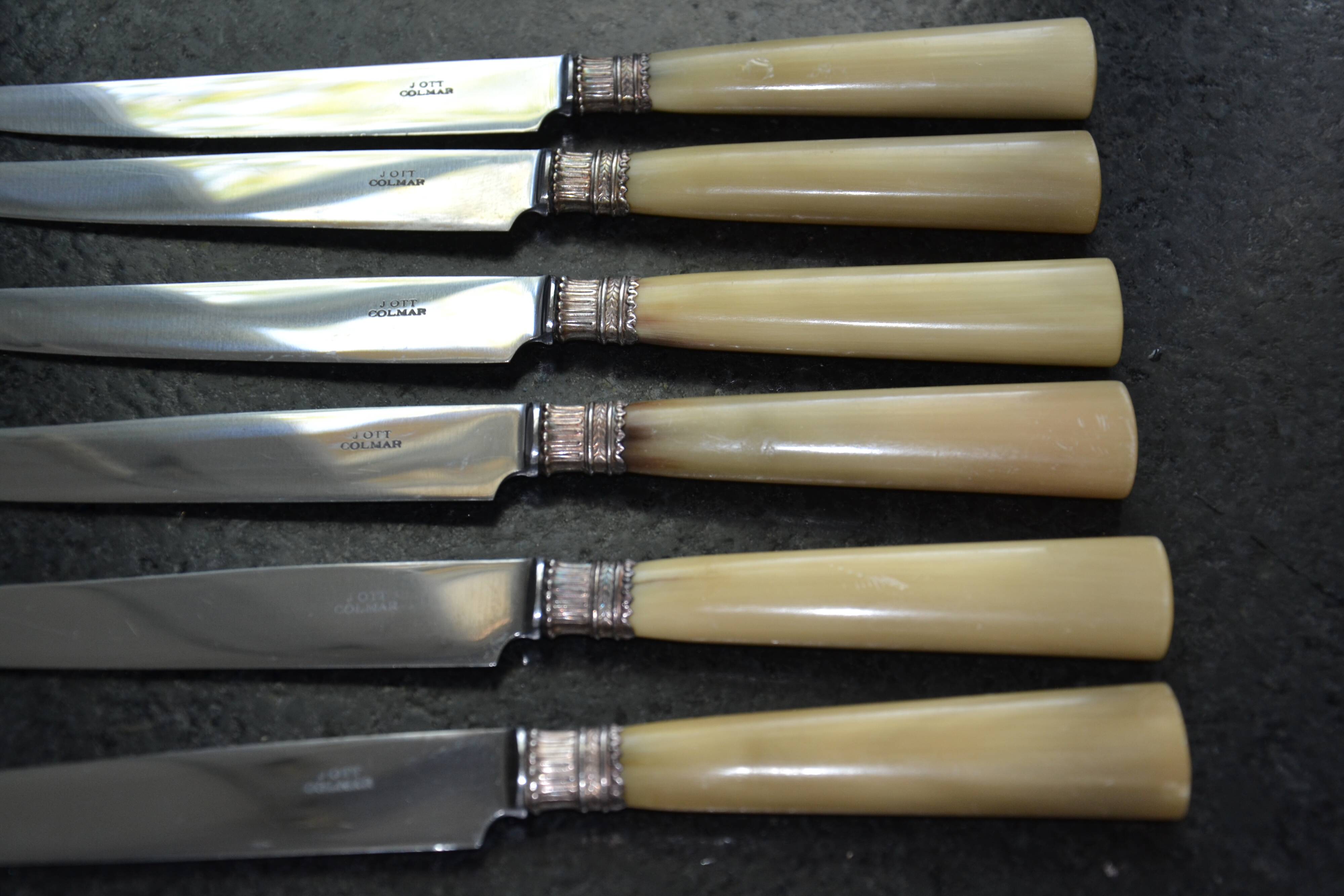 6 old table knives signed J Ott Coutellerie de Colmar
