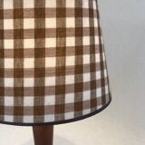 Wooden foot lamp brown tartan lampshade, cottage style