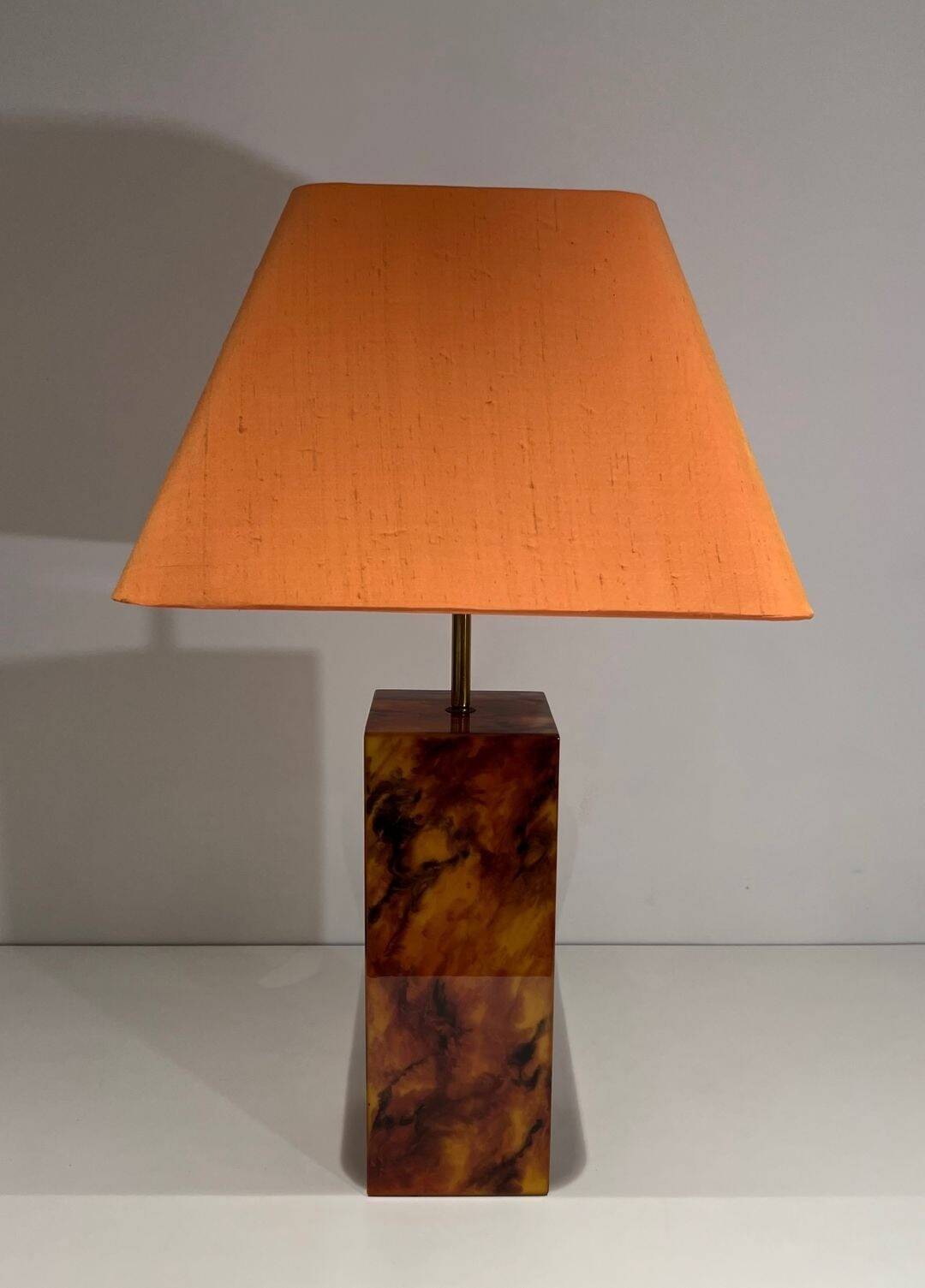 Pair of Plexiglass Lamps Imitating Tortoiseshell, French Work,