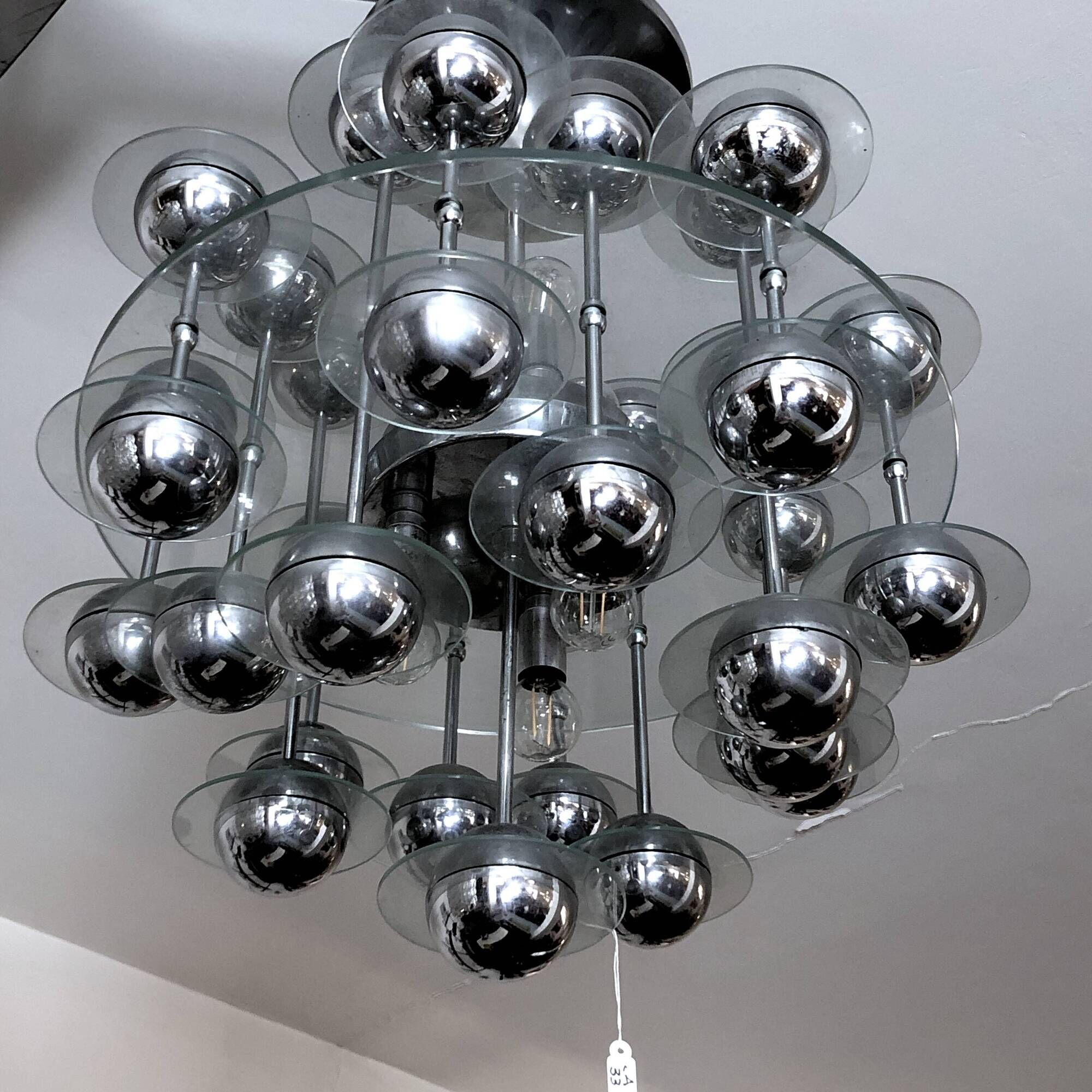 Reggiani, Vintage Italian Space Age Glass and Chrome Chandelier, 1970s