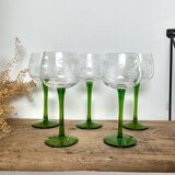 5 mouth-blown Alsace glasses, grape decoration
