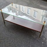 Coffee table or end of canape top glass and wood under bronze frame