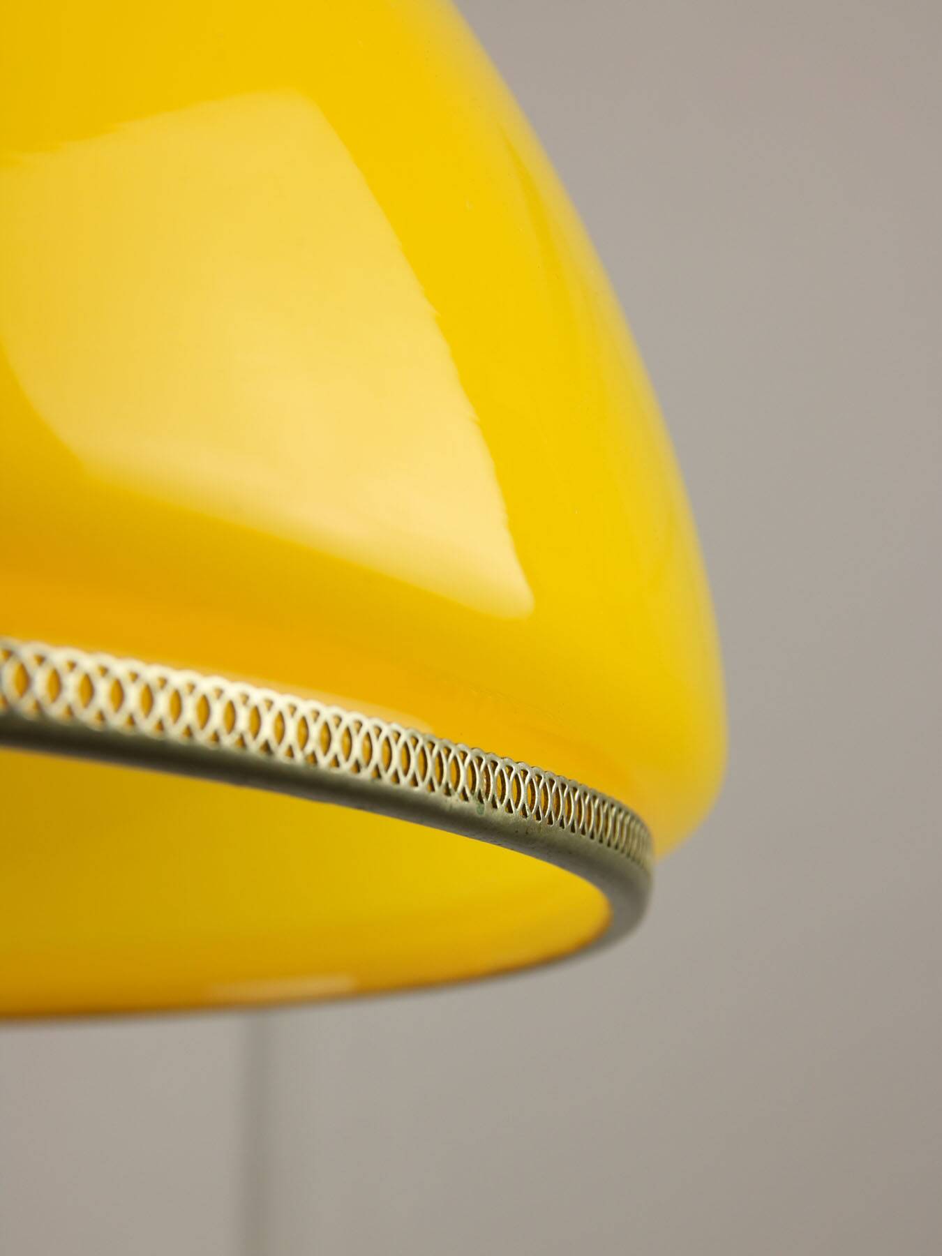 Mid-Century Italian Yellow Glass and Brass Pendant Lamp