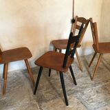 Set of 4 mismatched vintage chairs compass legs