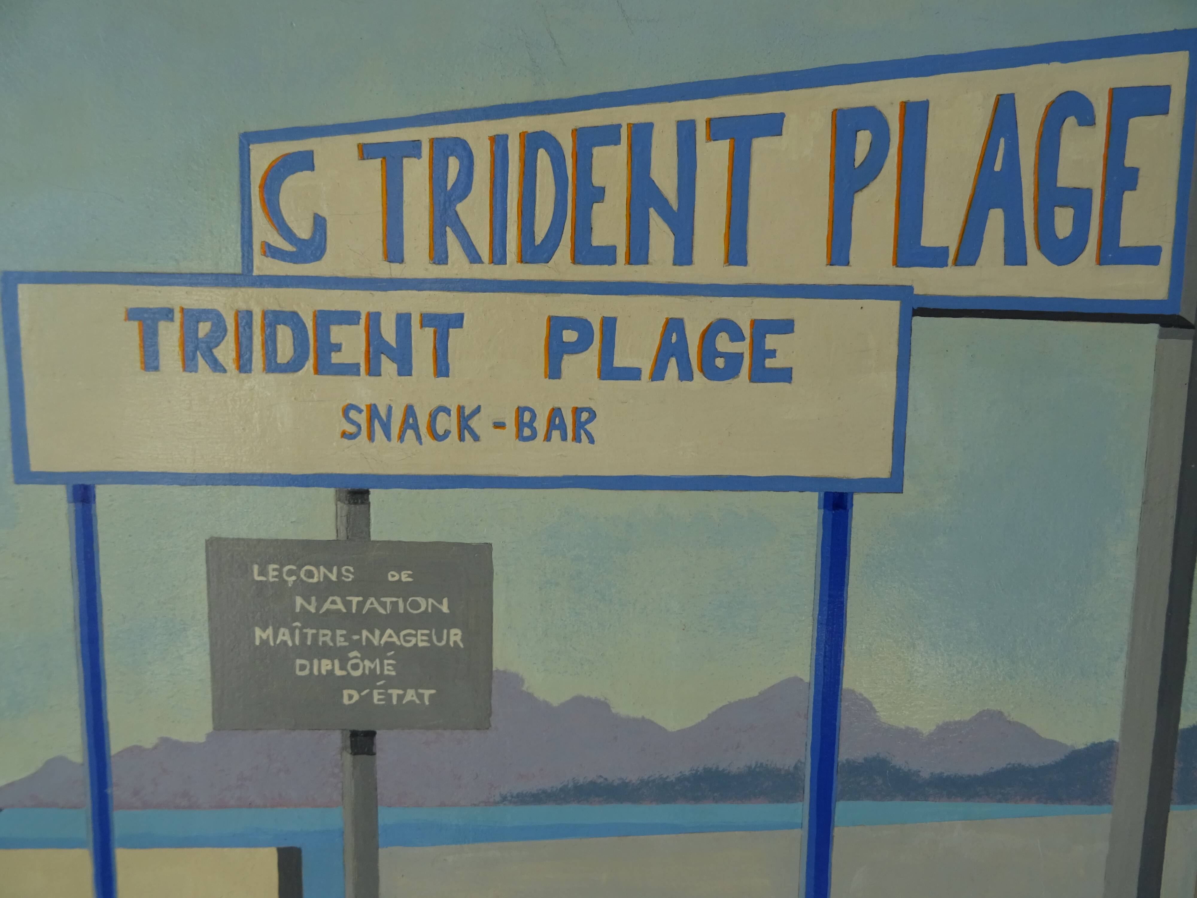 Modernist painting seen from Antibes Trident beach 70s Paliero Klingue