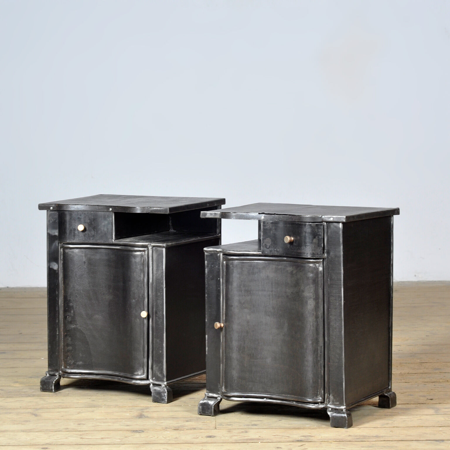Set of iron bedside tables, circa 1930