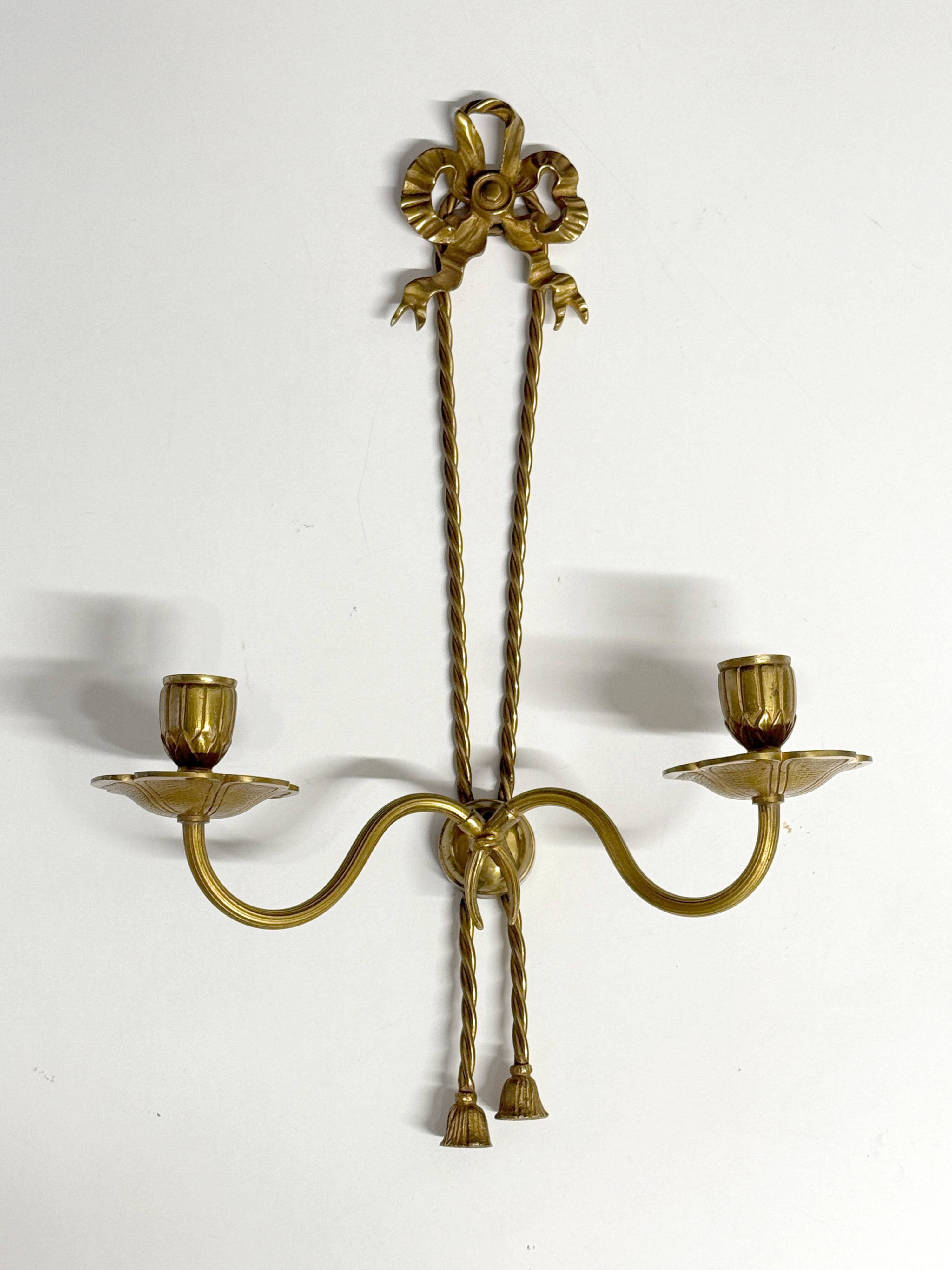 Antique Pair of 2-Light Wall Lights - Gilt Bronze - Louis XVI Style Knot