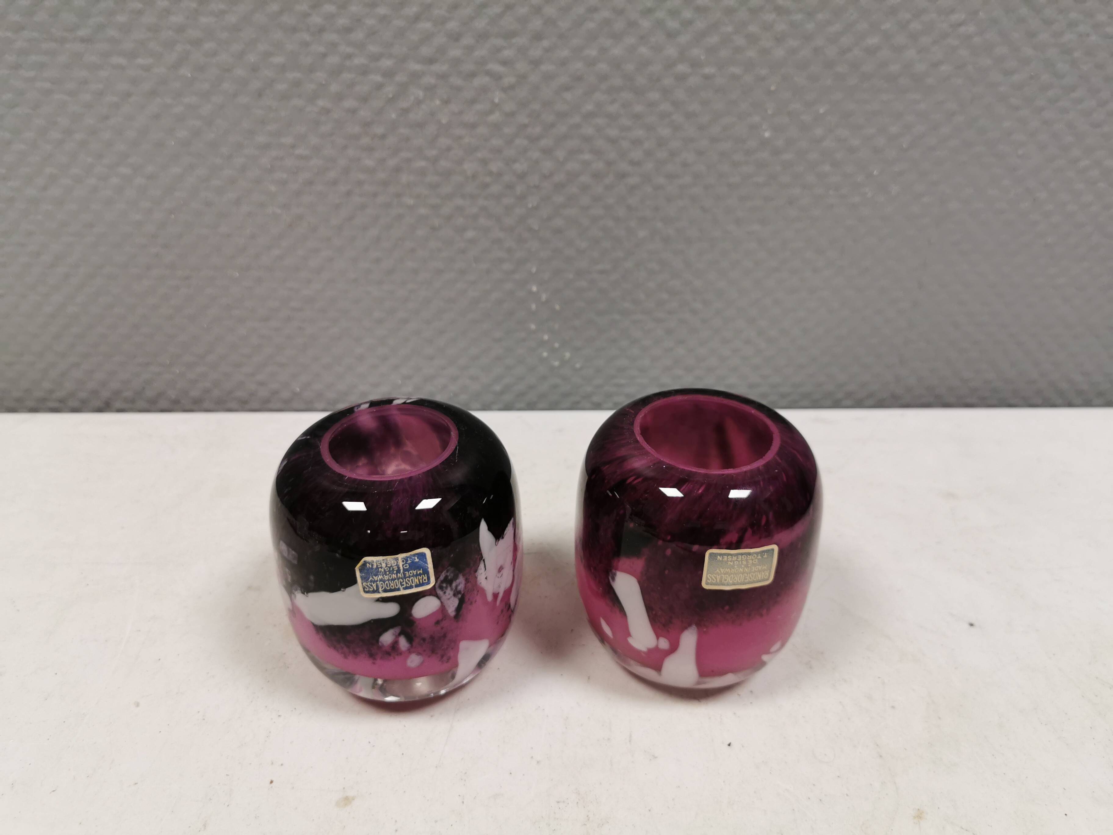 A set of designer candlesticks/vases in glass. Norway 1980s