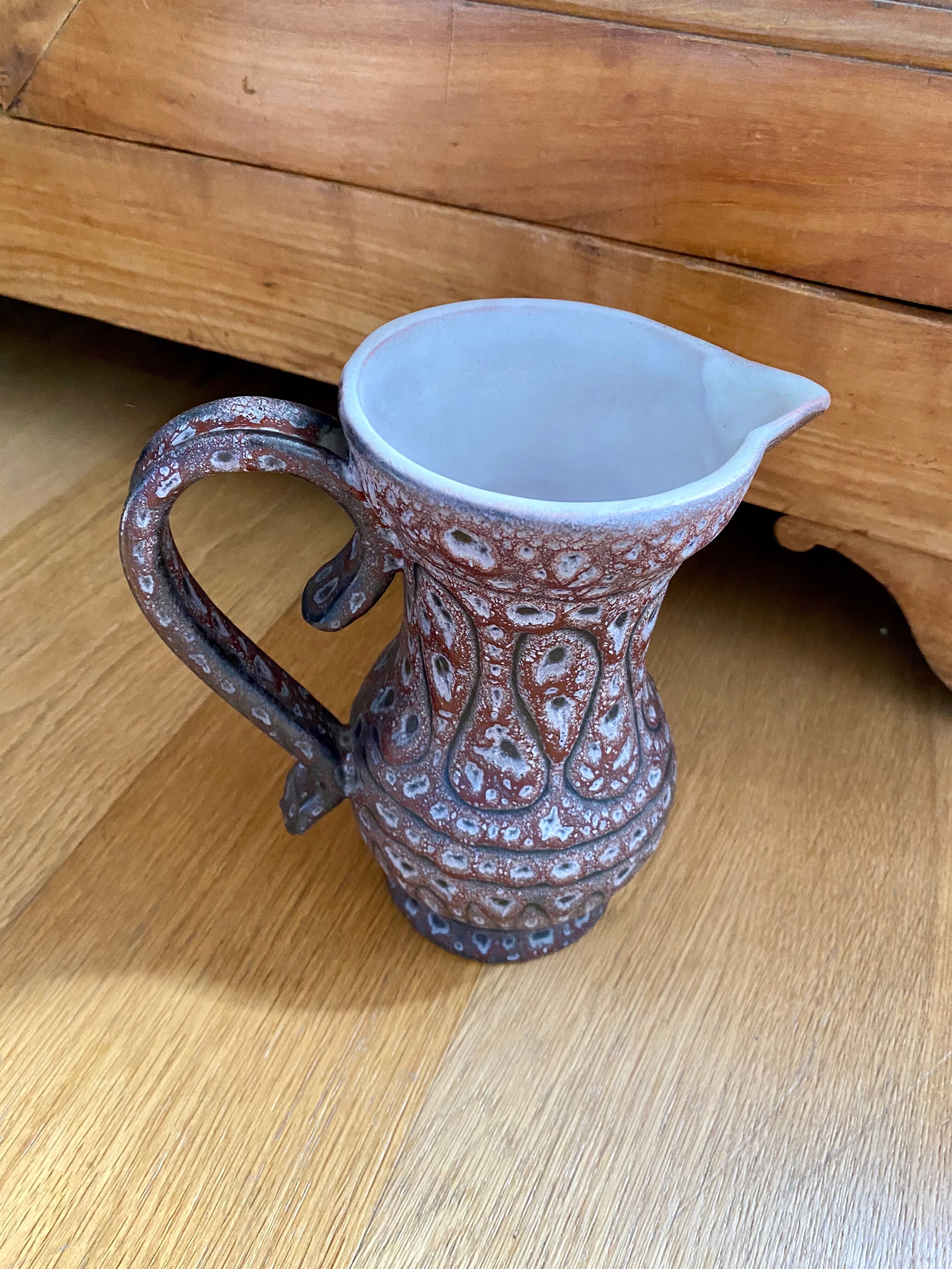 Pitcher Jean Austruy ceramic Vallauris burgundy