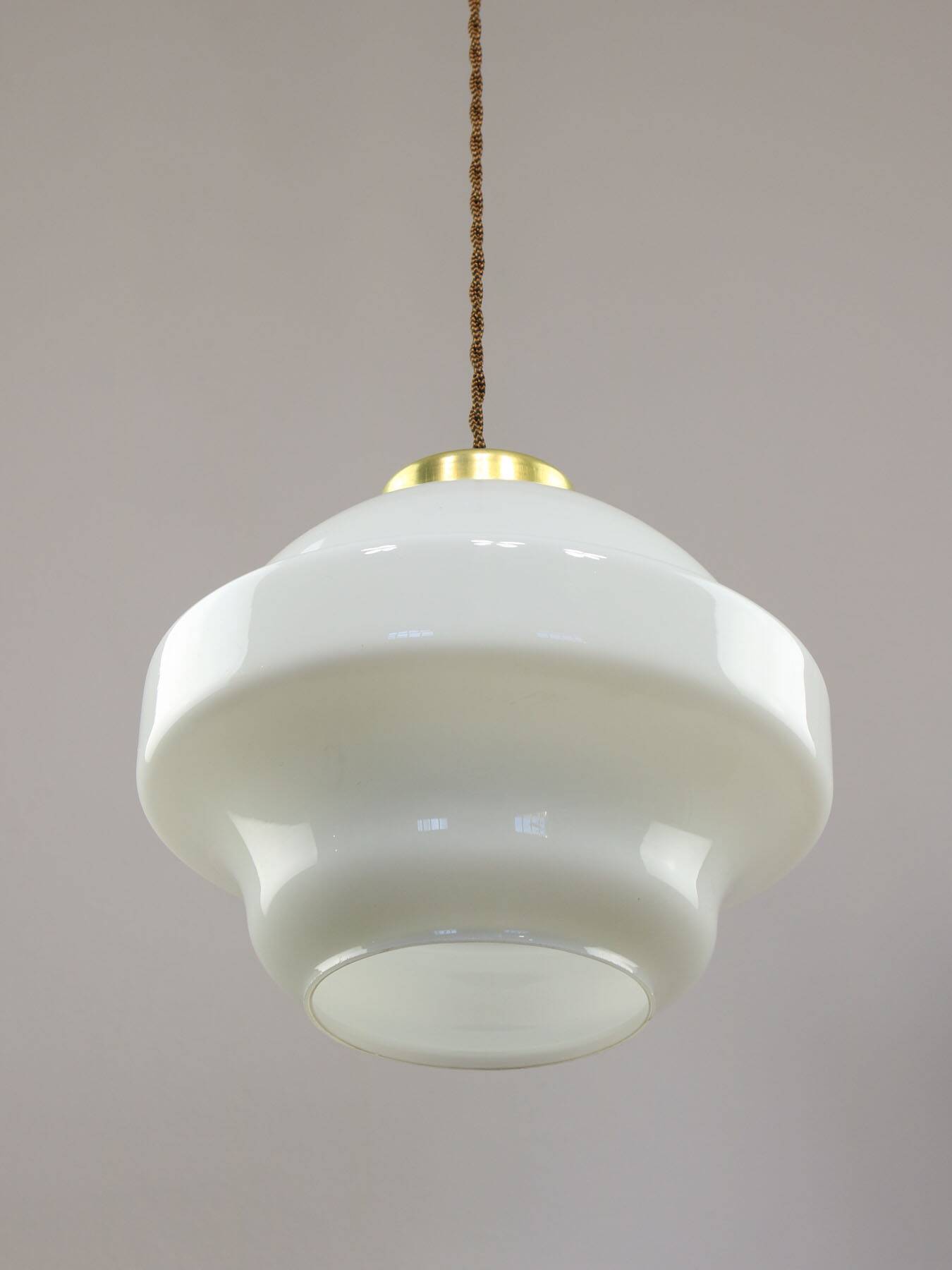 Mid-Century Italian Opaline and Brass Pendant Lamp