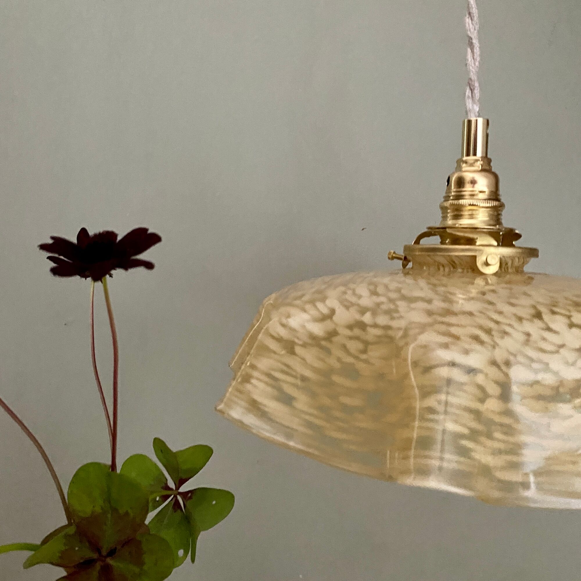 Vintage lampshade pendant light in pale yellow Clichy glass