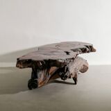 French Brutalist Sculptural Free Form Wooden Root Sofa Coffee Table, 1960s