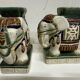 Pair of ceramic elephant plant stands polychrome sculpture - India