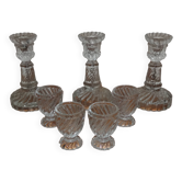 Candle Holders and Doll Dinette Glasses in Molded Pressed Glass Portieux or Vallerysthal