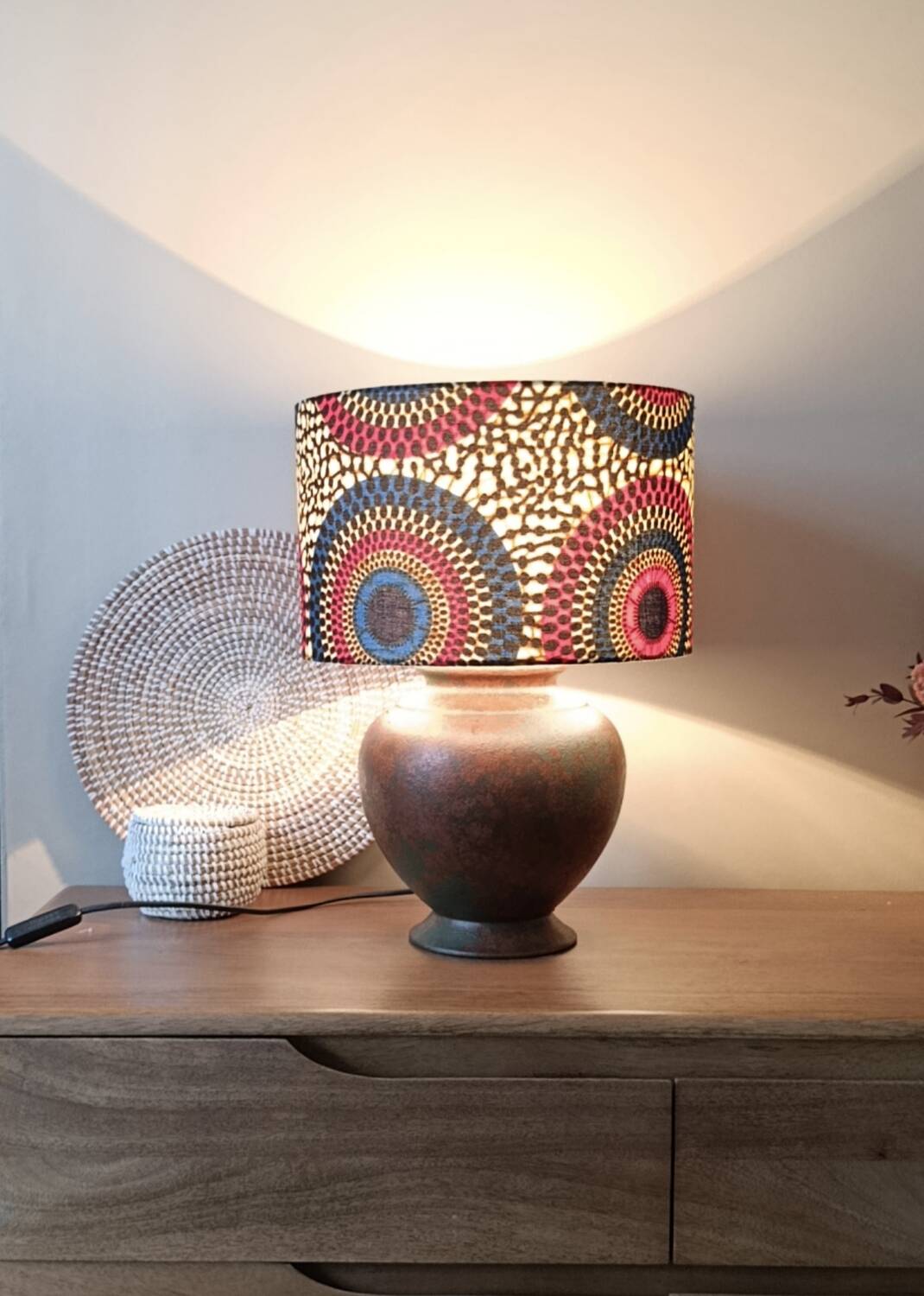 Copper metal floor lamp, chic ethnic wax lampshade.