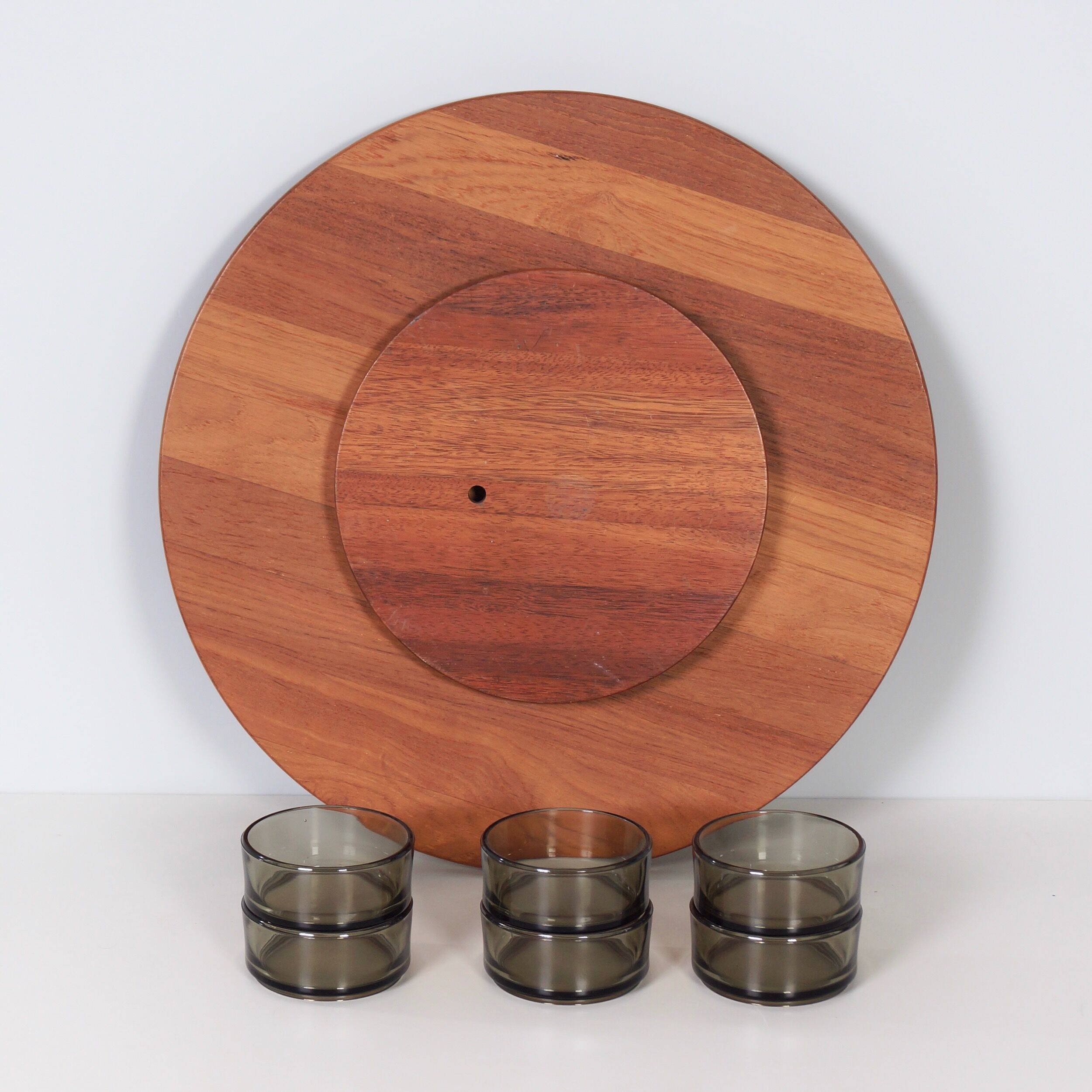Lazy Susan snack tray with 6 bowls, Denmark, 1960s – Ø 49 cm