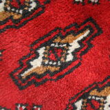 Red wool persian turkmen rug handwoven oriental small area rug- 60x130cm