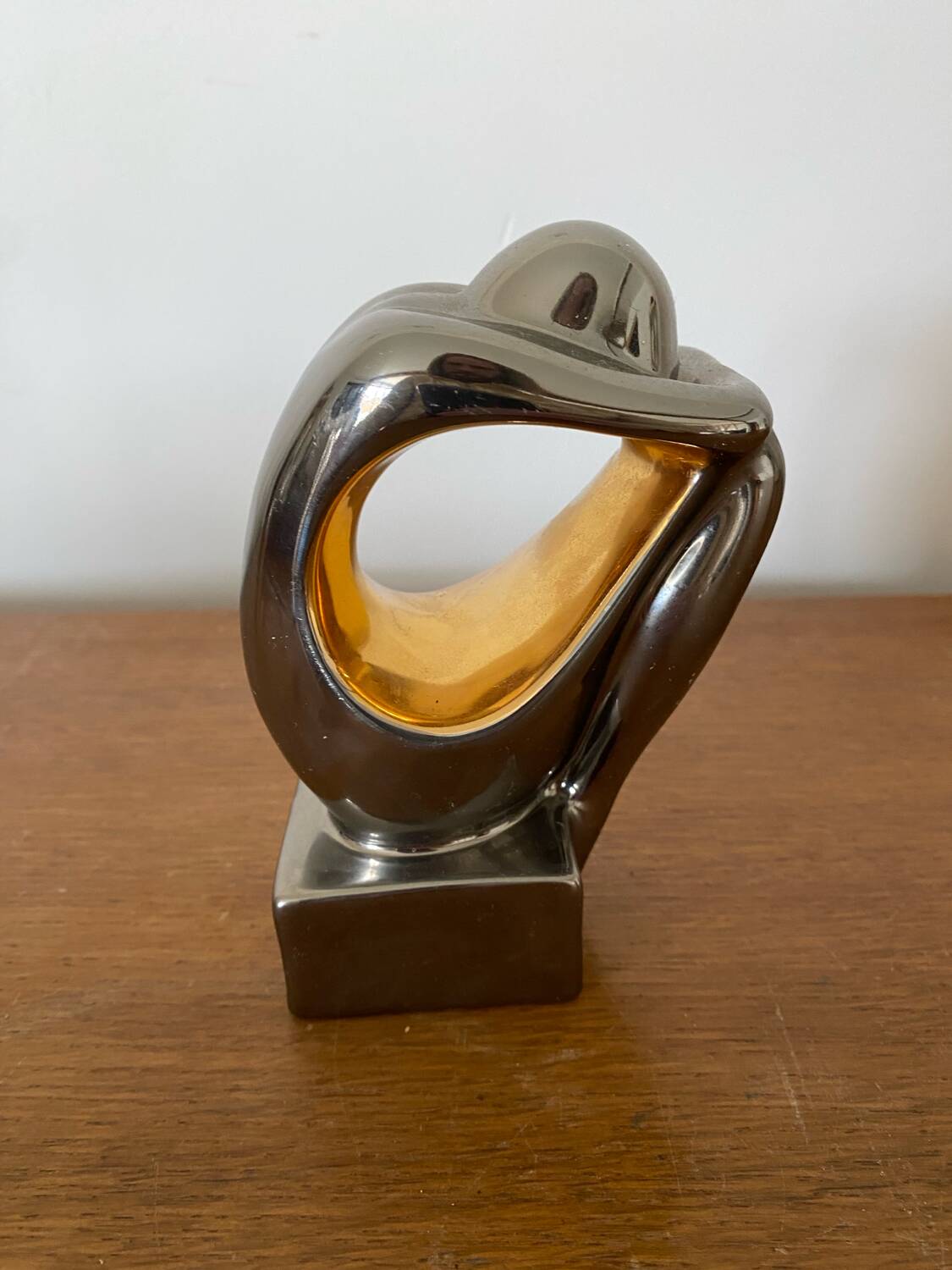 Antique GALOS Sculpture Grey & Gold Porcelain Design Decoration