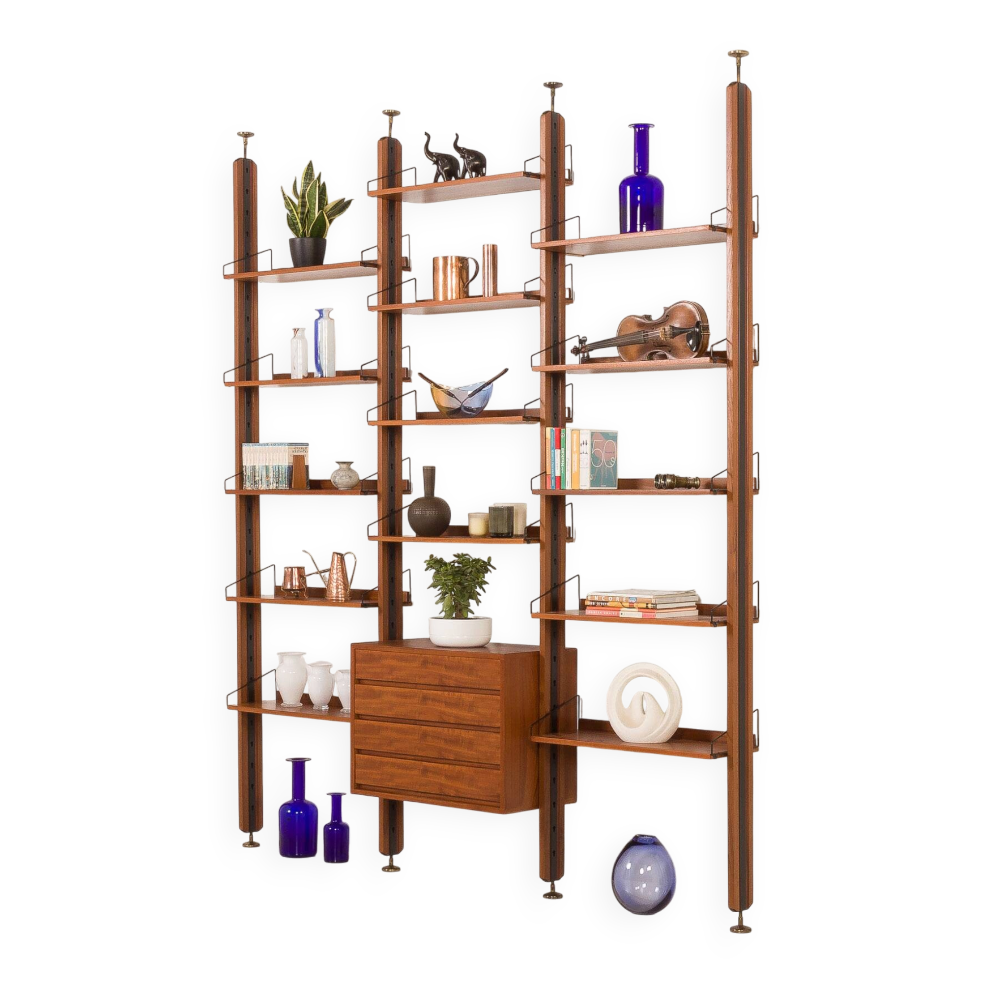 Italian mid century floor to ceiling teak wall unit or room divider, 1960