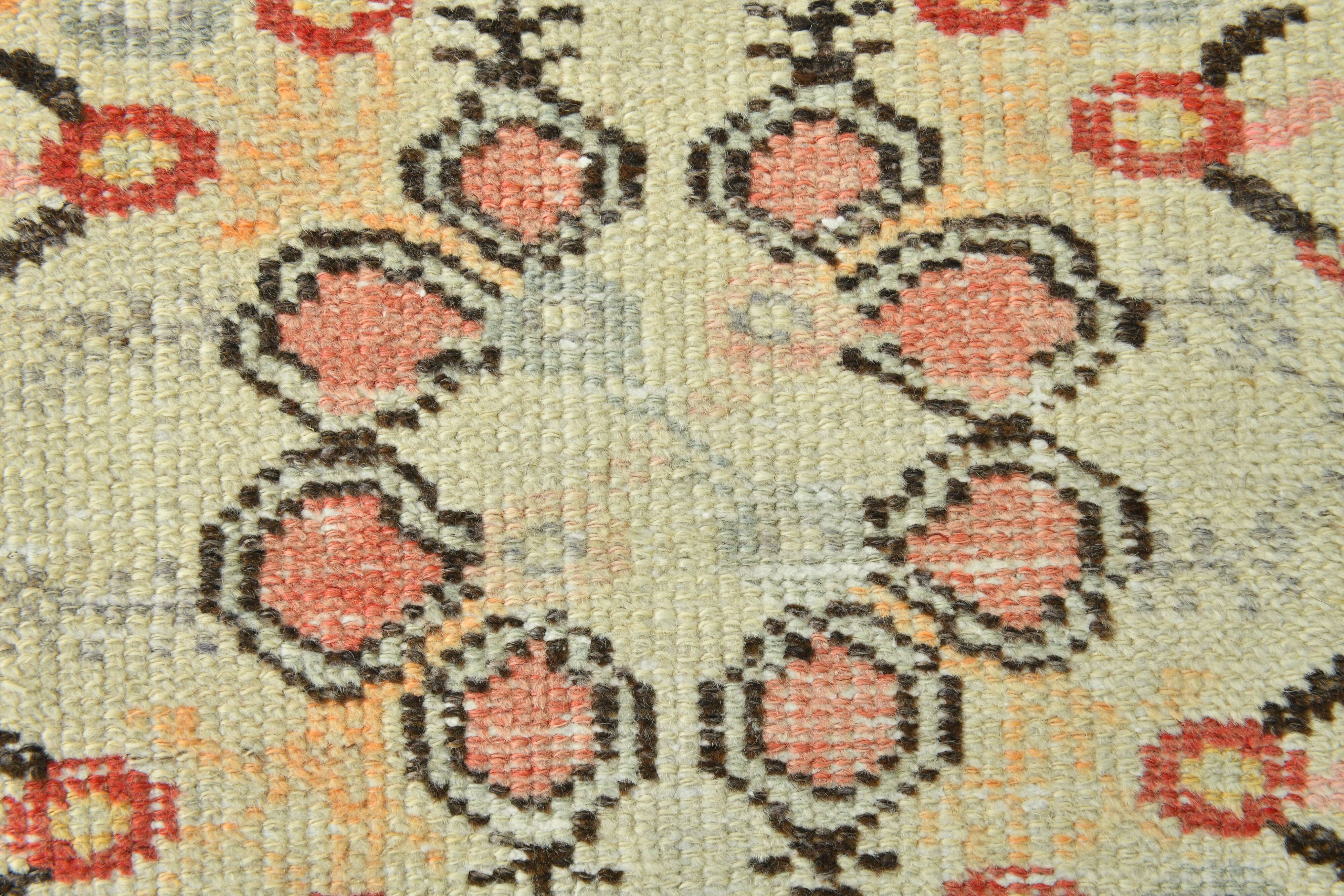 Turkish Red & Cream Oriental Vintage Runner Rug, 85x352Cm