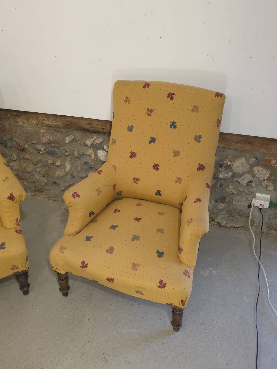 Pair of light mustard yellow English armchairs