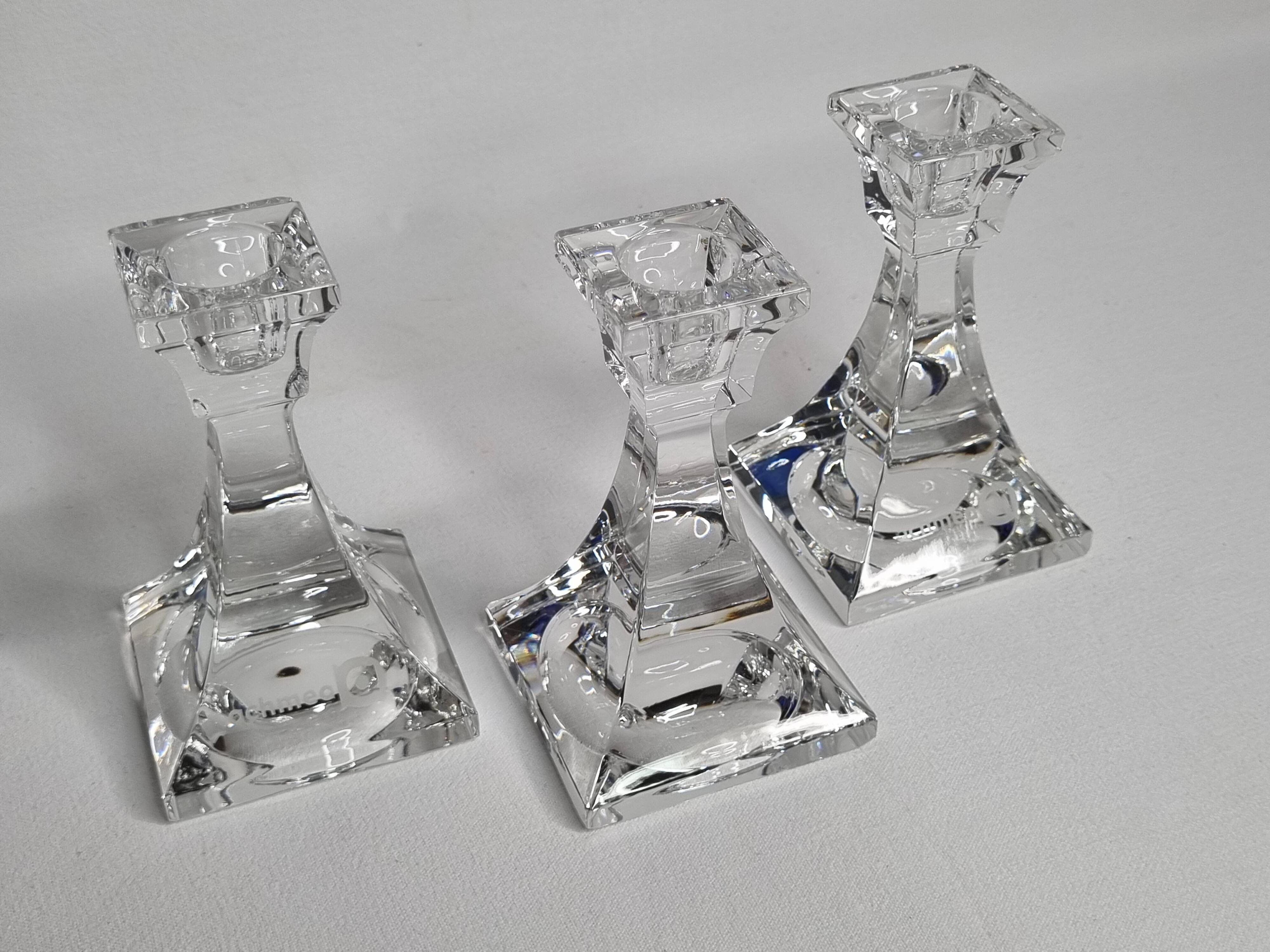 Set of 3 Villeroy & Boch Crystal Candle Holders - 11 cm, Engraved