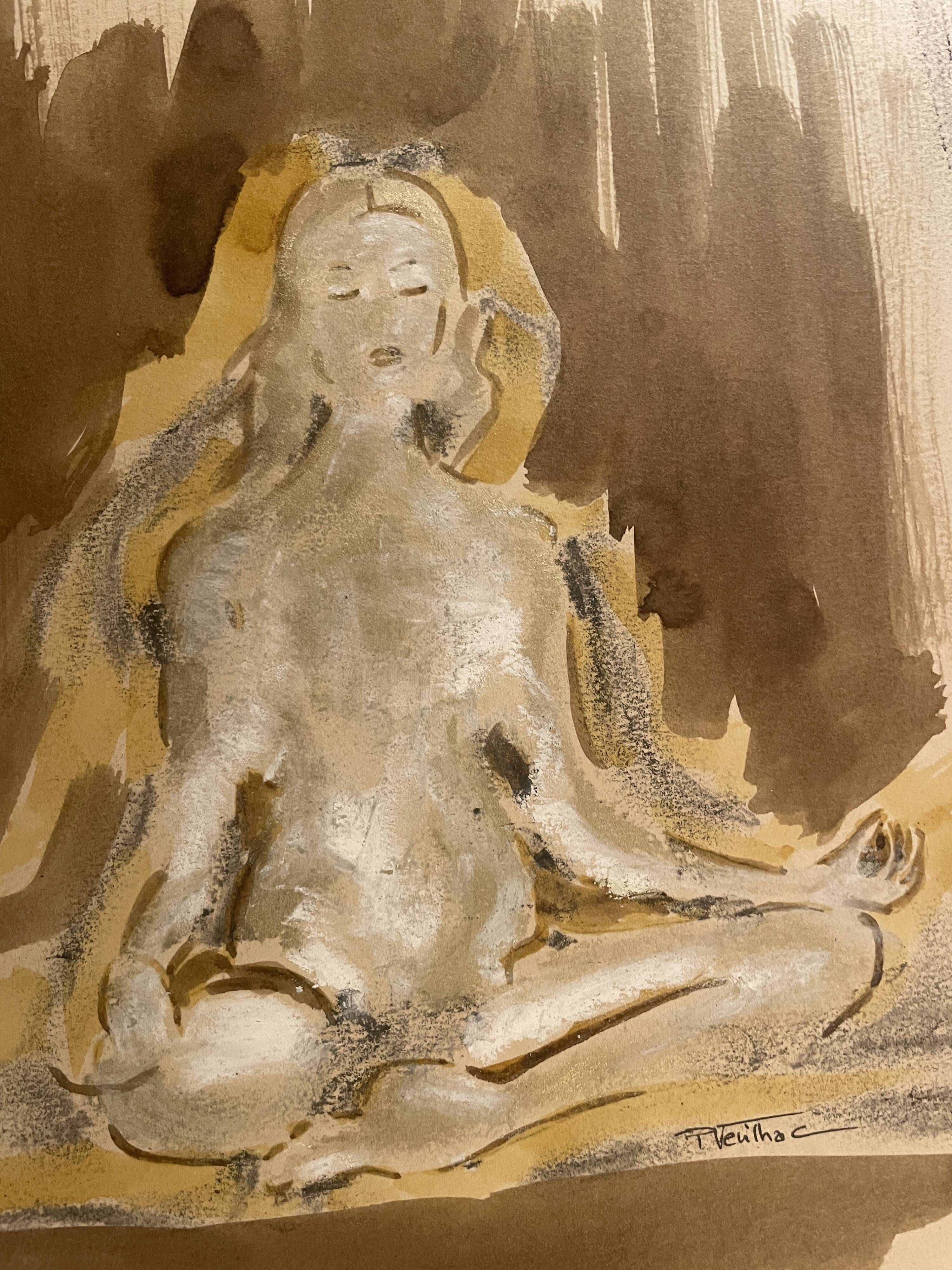 Signed painting, mixed media, female portrait "Zen"
