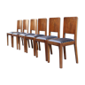 Ensemble de 6 chaises à manger en noyer et cuir Art Deco