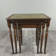Set of 3 nesting tables in wood and green leather, 20th Century