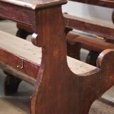 Antique Gothic Church Benches, Late 1800s – Set of 4 Pine Wood Pew Benches