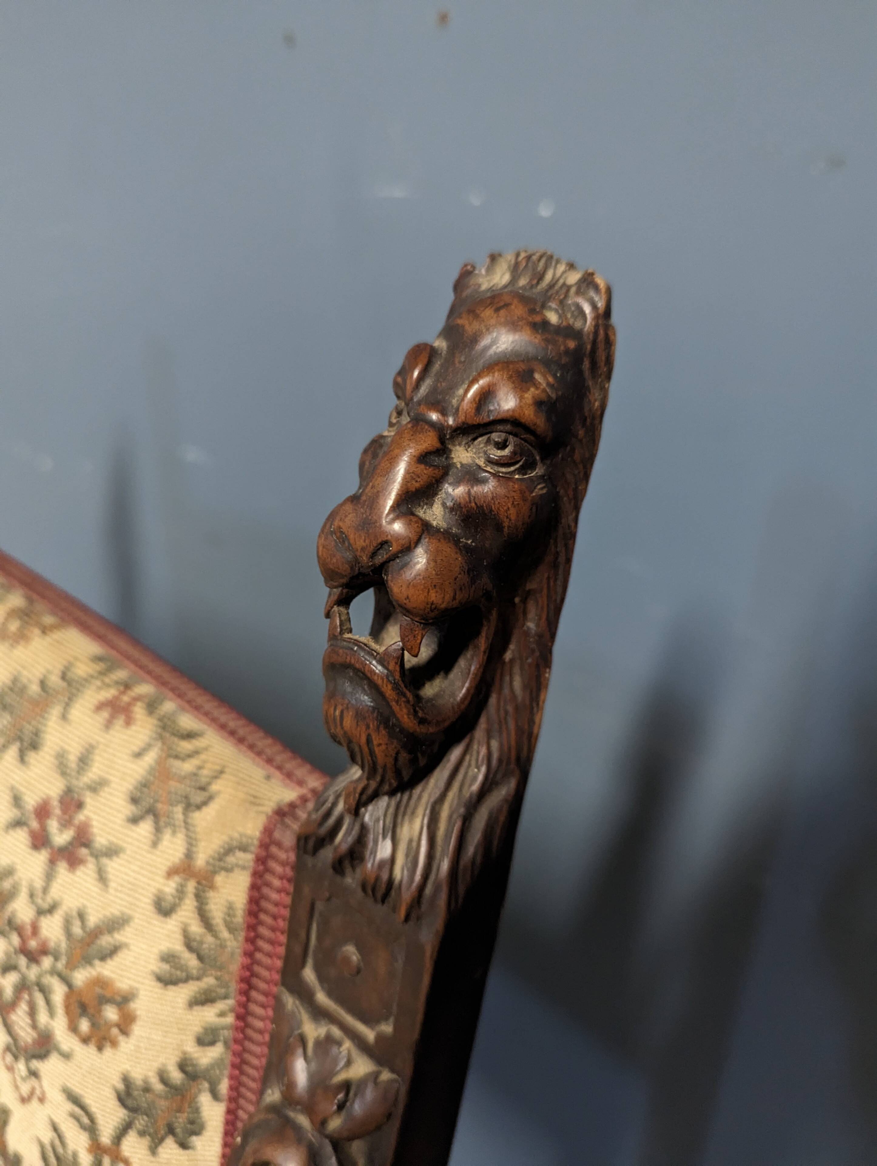 Pair of Renaissance style walnut armchairs