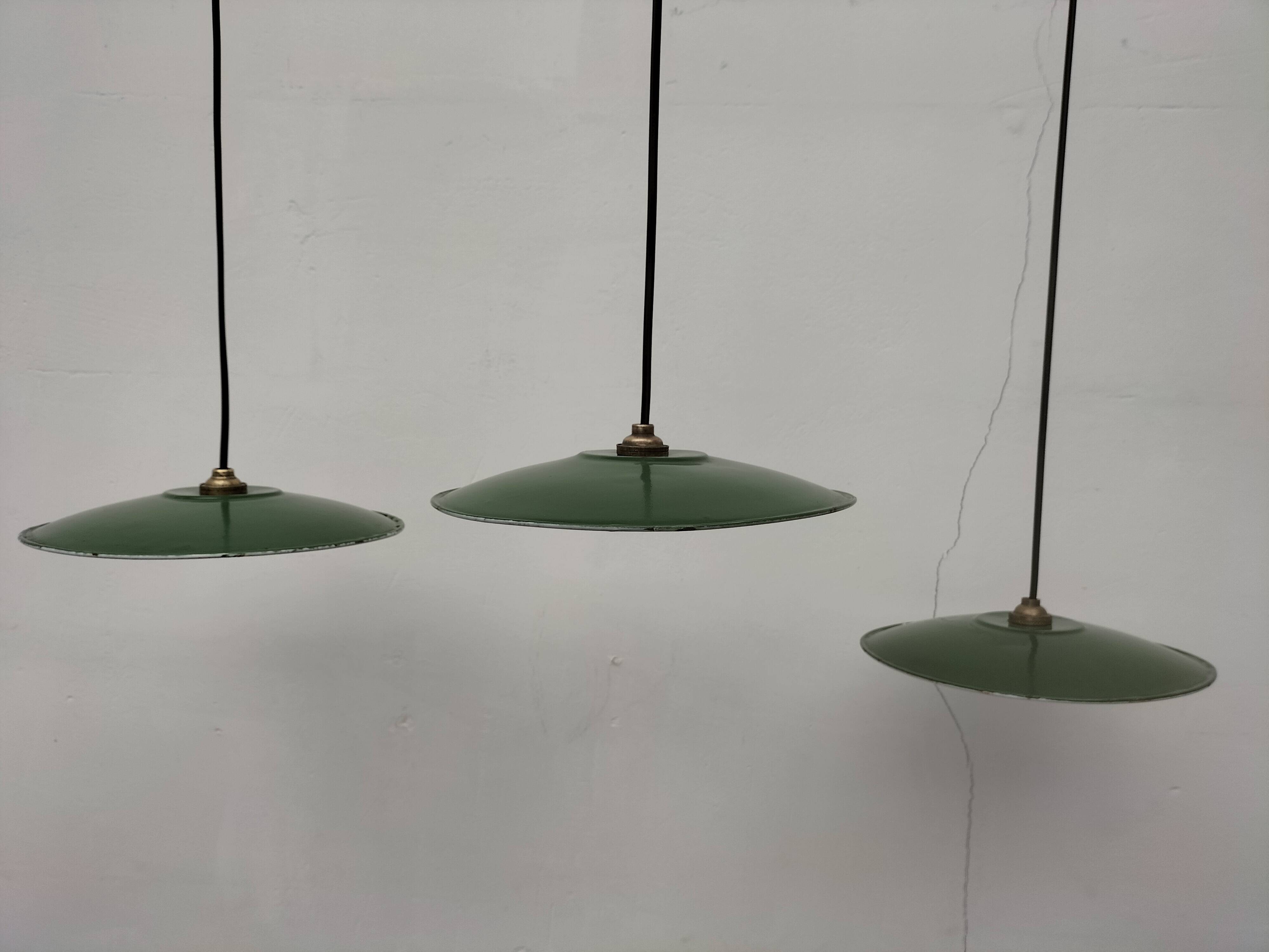 Enameled sheet metal pendant lights