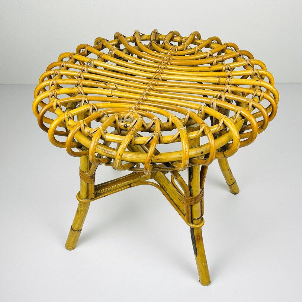 Vintage Rattan Stool attributed to Franco Albini, Italy, 1960s