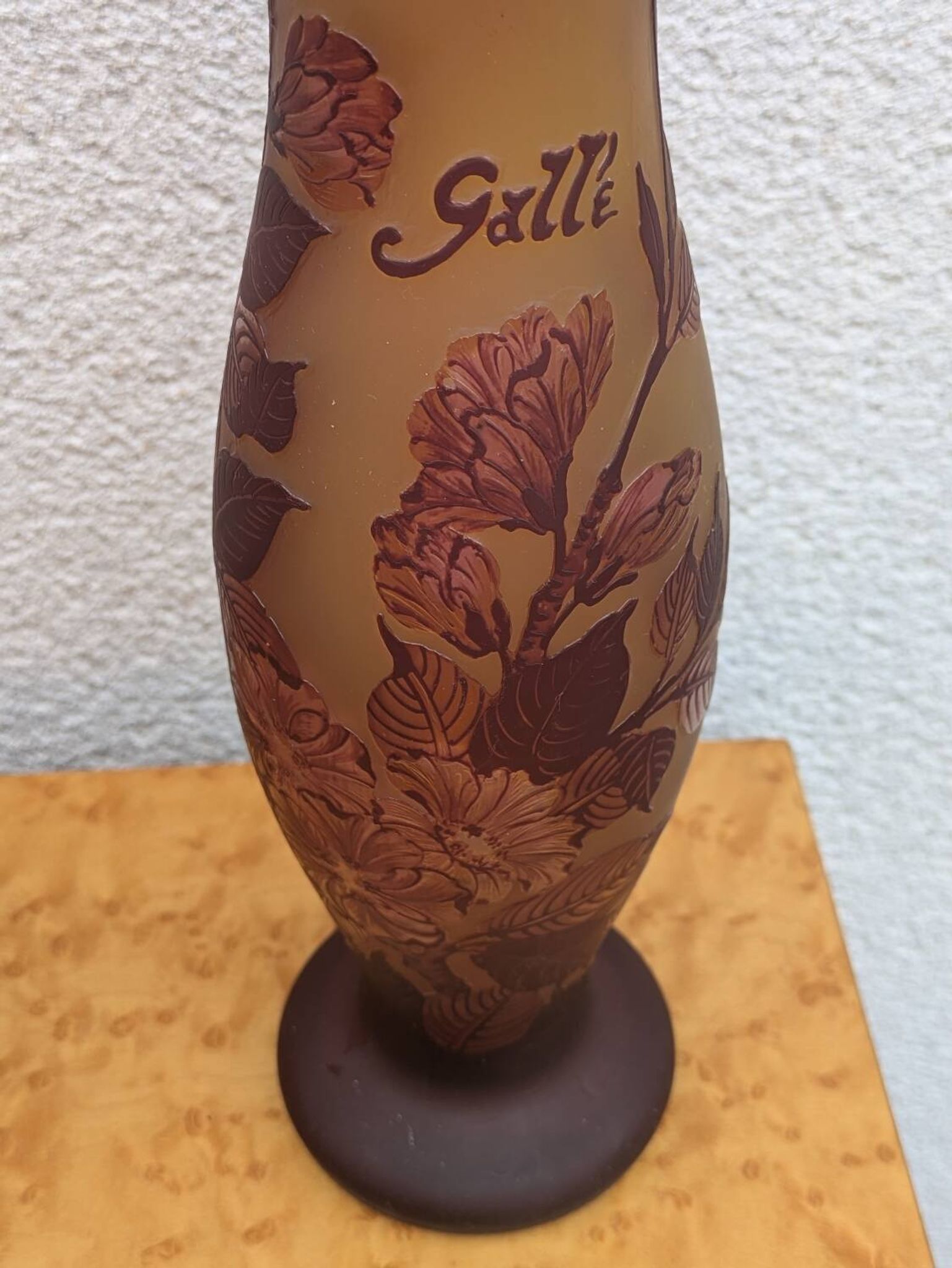 Signed lamp and vase, Tip Gallé – Acid-etched glass – Art Nouveau