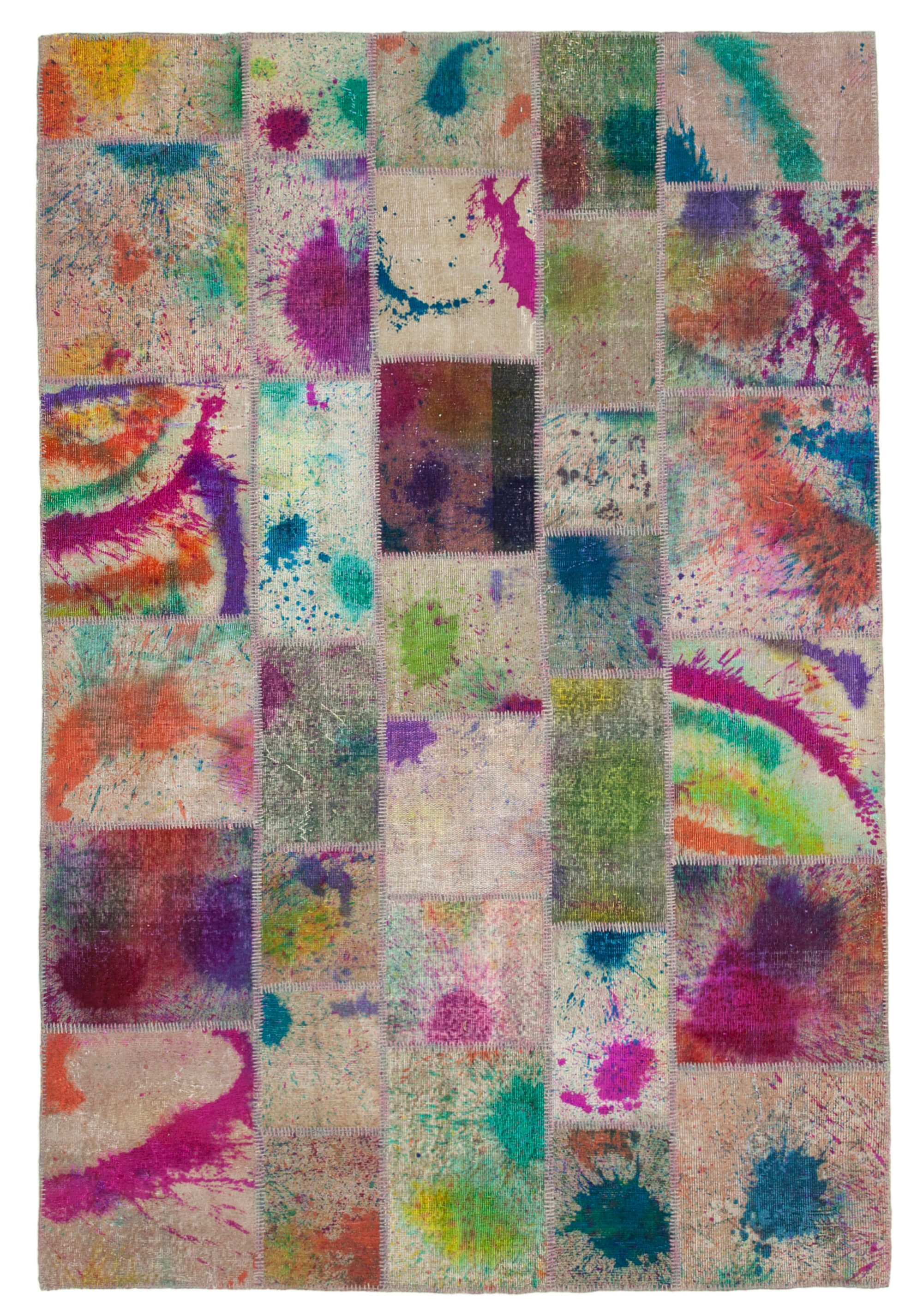 Hand-knotted oriental overdyed 204 cm x 302 cm multicolor patchwork carpet