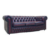 Chesterfield sofa in red leather 3 places from the 70s