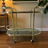 Vintage gold bar cart / side table with smoked glass