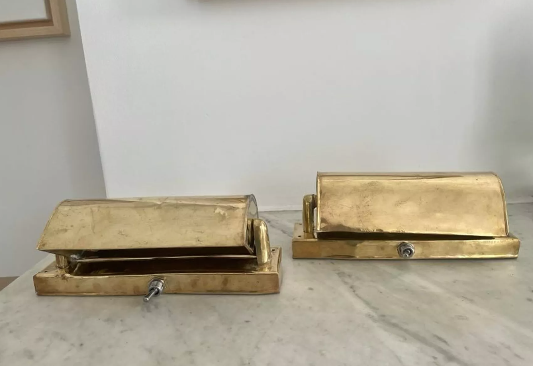 Pair of vintage swivel wall lamps, solid brass, France 1940