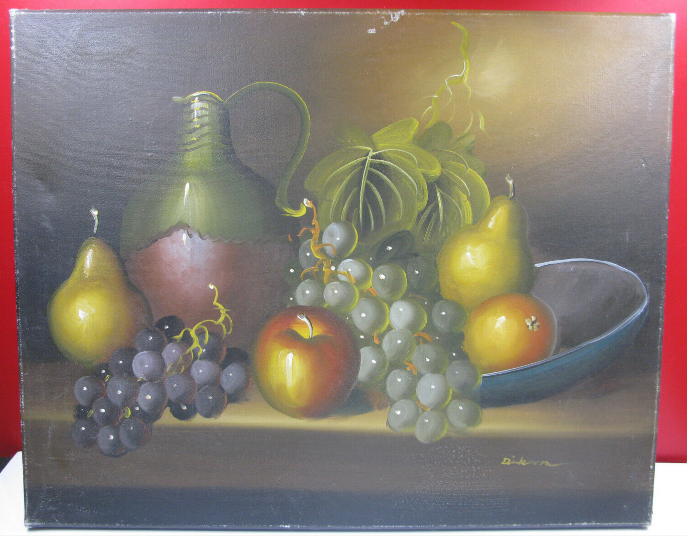 Oil on canvas Still life fruit cup - signature to identify