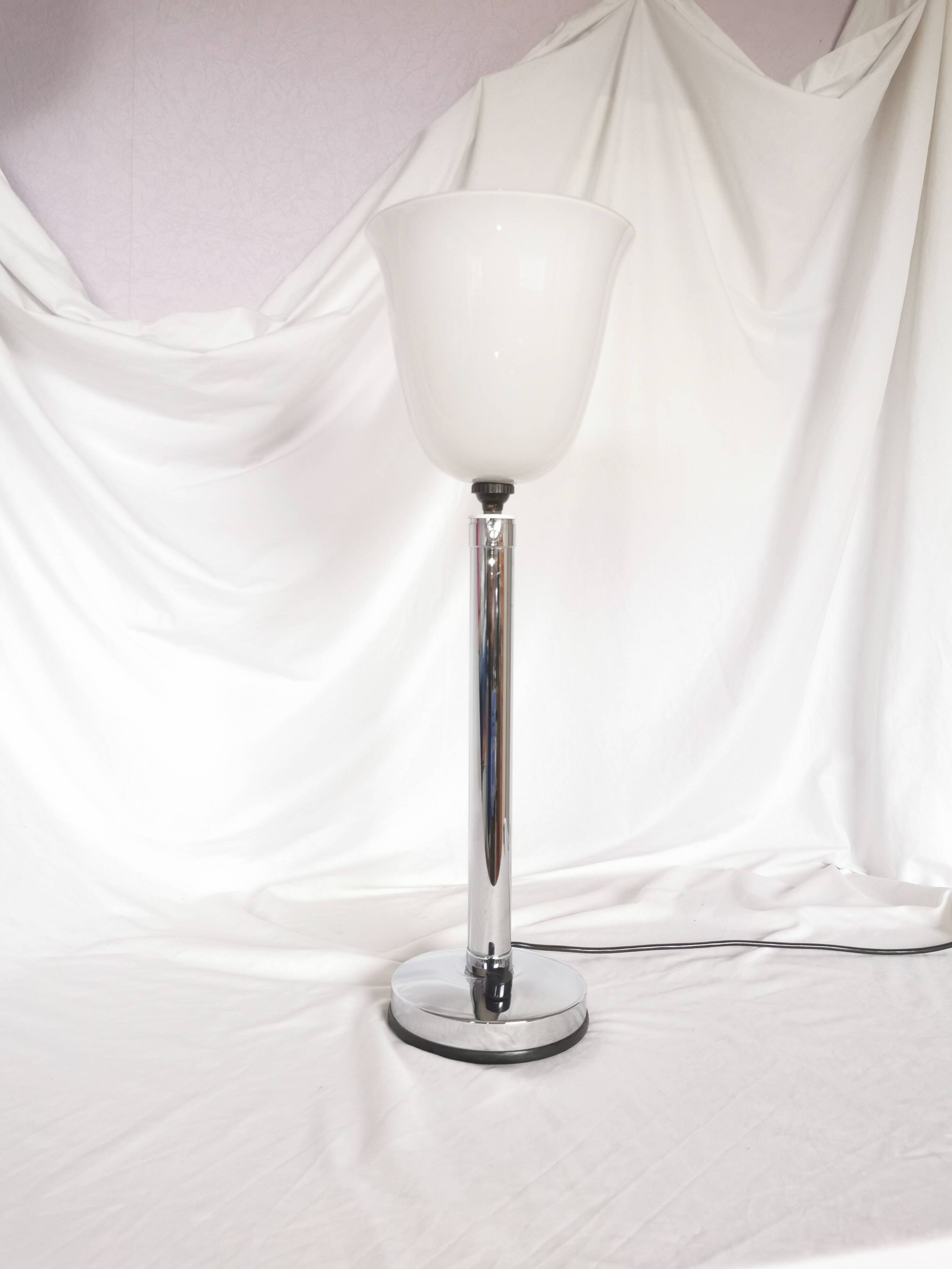 Large chrome and opaline lamp, Mazda and Ferdinand Solere, France, 1970