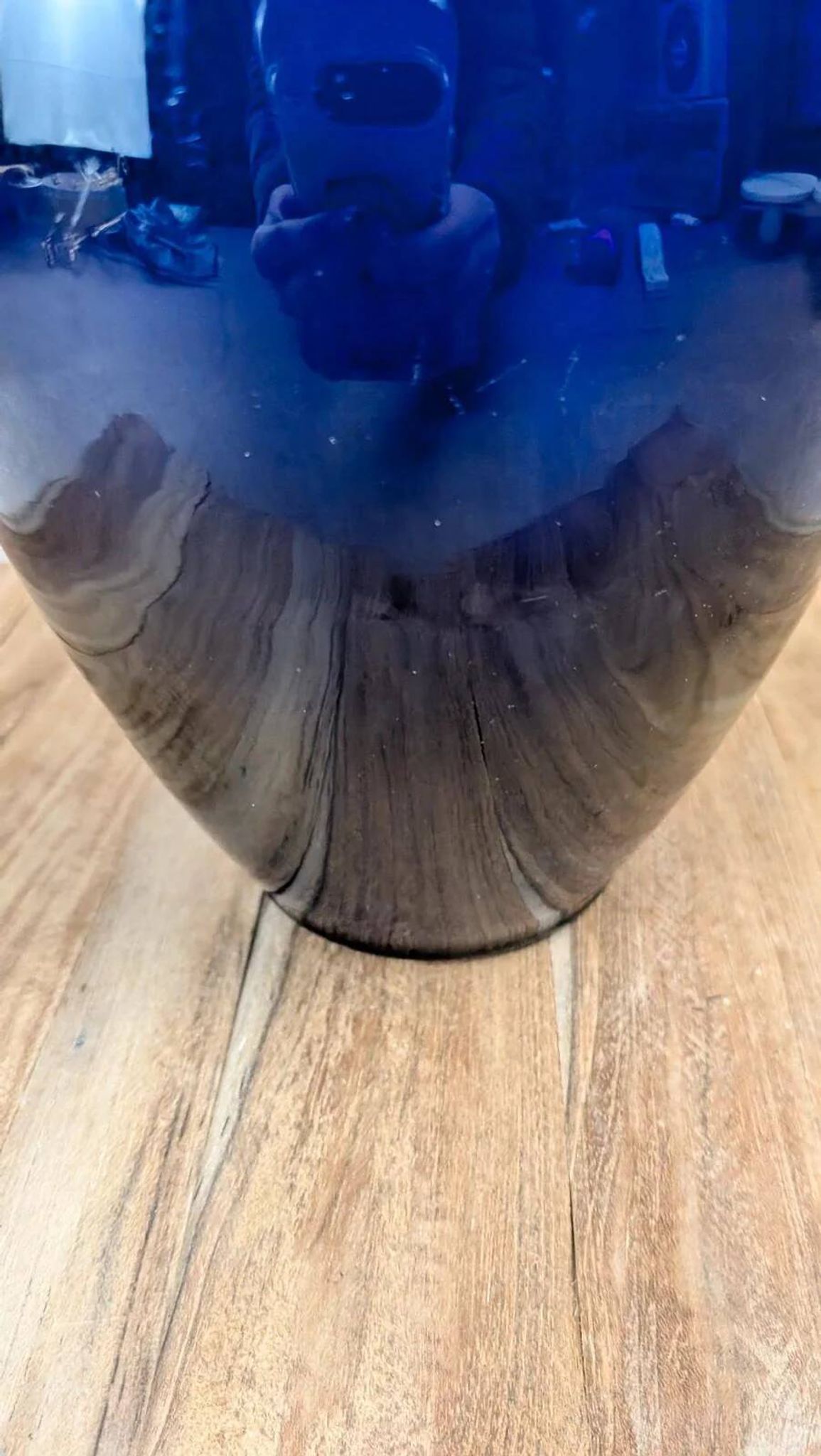 Antique cobalt blue glass vase with golden filigree.