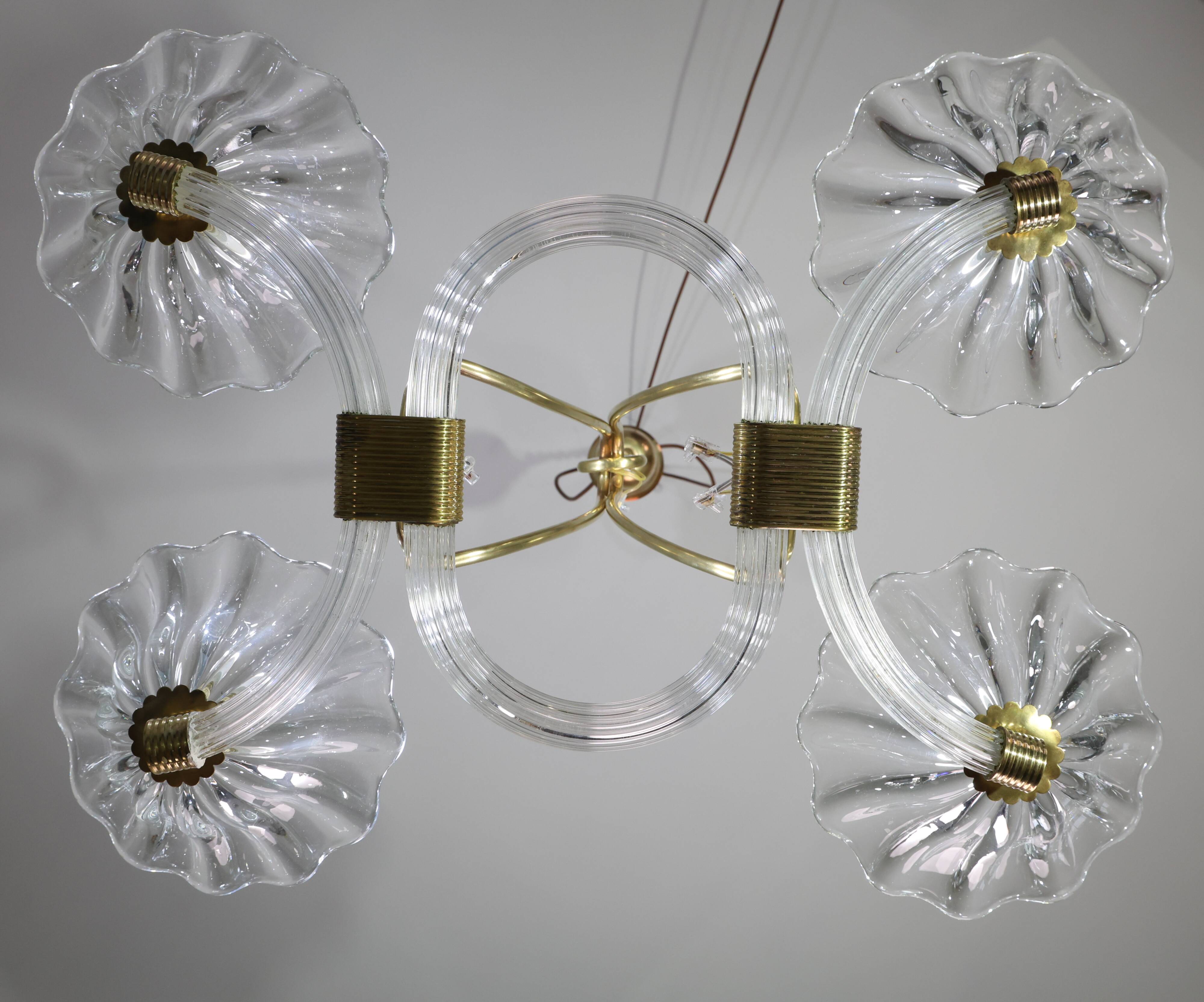 Extraordinary Art Deco Murano Glass and Bronze Chandelier by Barovier&Toso, 1950