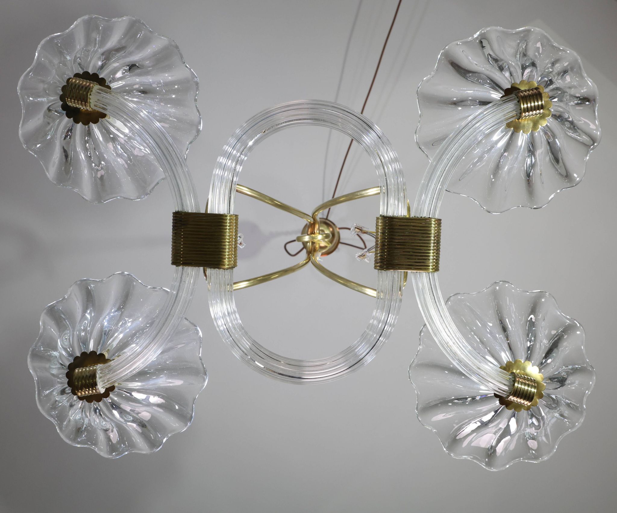Extraordinary Art Deco Murano Glass and Bronze Chandelier by Barovier&Toso, 1950