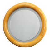 1970s Italian Round Mirror in Wooden Frame with Light