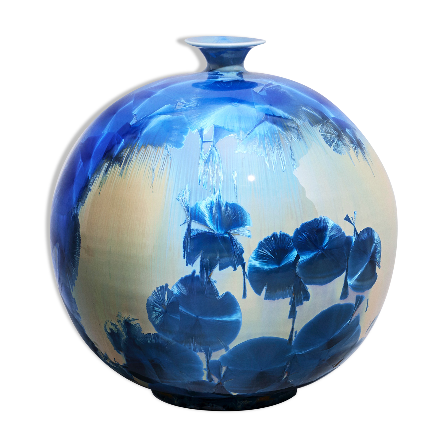 Japanese porcelain vase with blue crystalline glaze