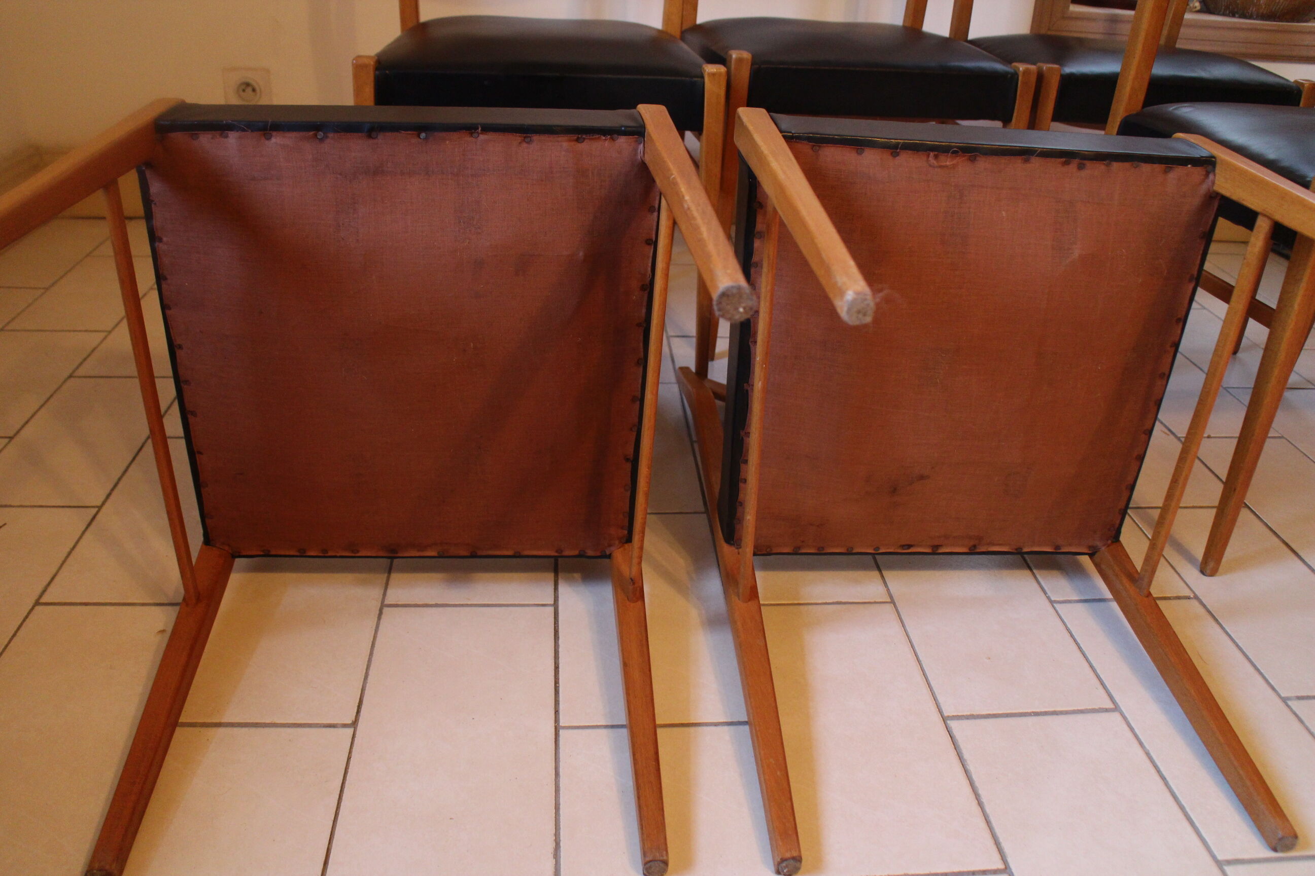 Series of 6 Scandinavian chairs in teak and skaÏ