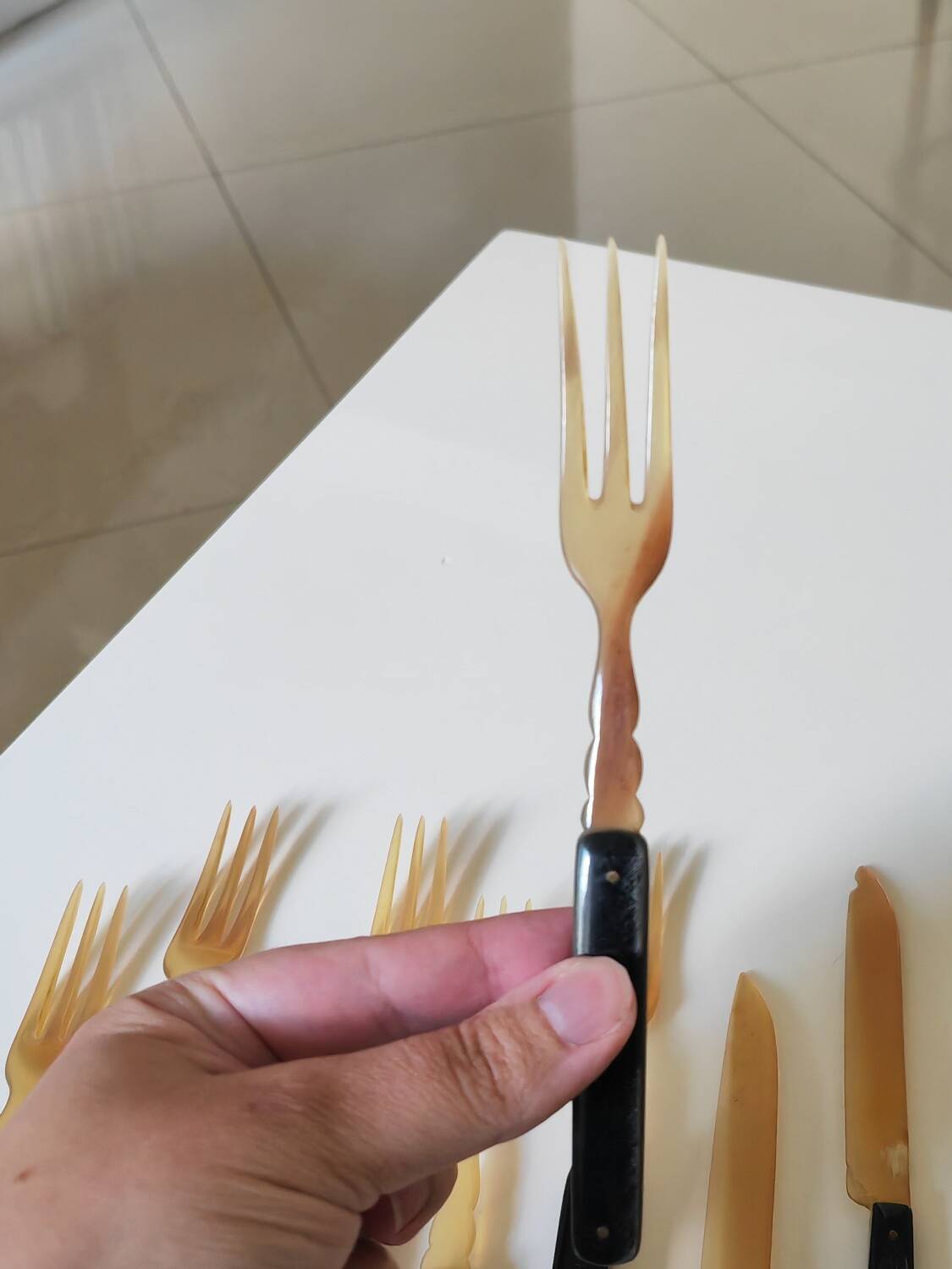 Fruit cutlery in blond and brown horn