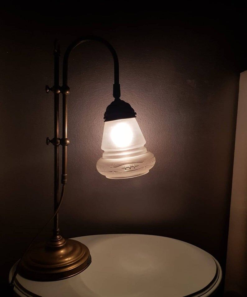 Golden table lamp with 1970 glass lampshade